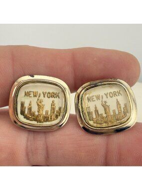 Vintage Cufflinks NYC Statue of Liberty New York Skyline Empire State Gold Tone